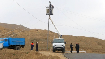 Azad edilmiş ərazilərdə elektrik təchizatı ilə bağlı işlər aparılır - Fotolar