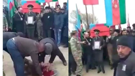 Naxçıvanda ata şəhid oğlu üçün qurban kəsdi - Video