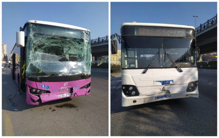 Bakıda iki sərnişin avtobusu toqquşdu