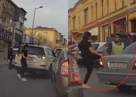 Sumqayıtda “parkovşik”i döyən qadın saxlanıldı - VİDEO