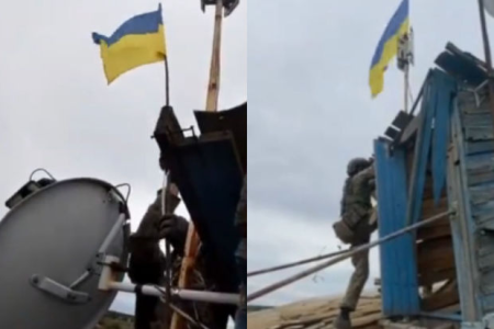 Xersonun kəndində Ukrayna bayrağı qaldırıldı - VİDEO