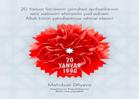 Mehriban Əliyeva 20 Yanvar faciəsinin ildönümü ilə bağlı paylaşım edib