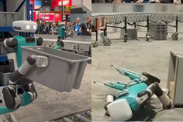 Bütün günü işləyən robot yorğunluqdan yerə yıxıldı
