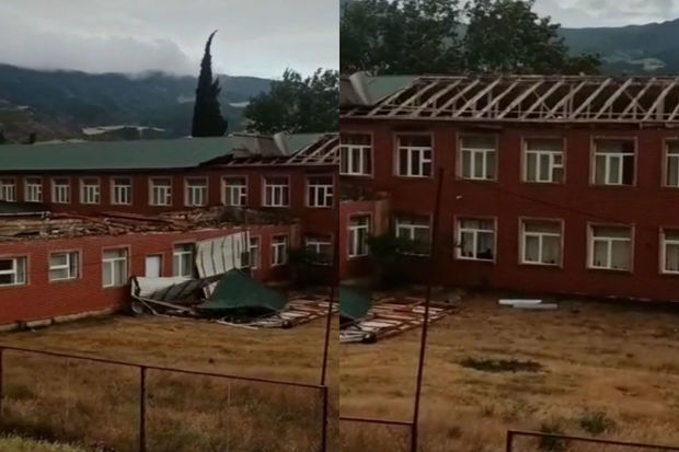 Azərbaycanda güclü külək məktəbin damını uçurub