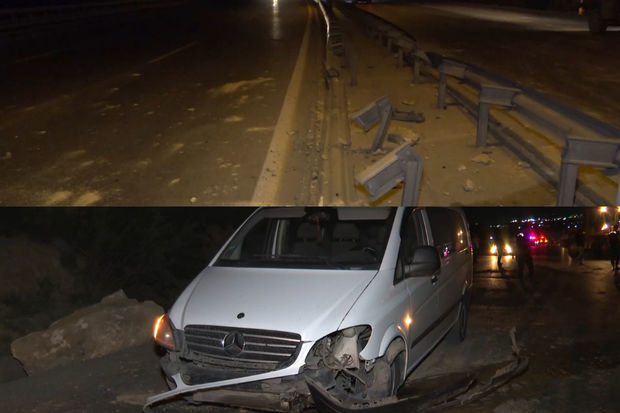 Qaya parçaları yola düşüb, maşınlara və yol təsərrüfatına ziyan dəyib